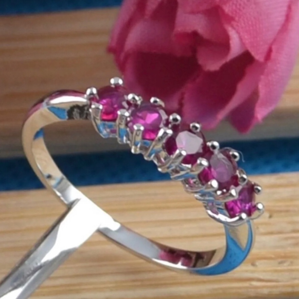 Size 7 925 Stamped SS & Natural Ruby Ring NWT